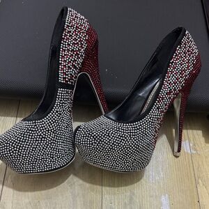 Dazzling Black and Red Rhinestone Heels
